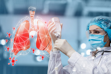 Concept of inpatient treatment of the lungs of a virus infected.