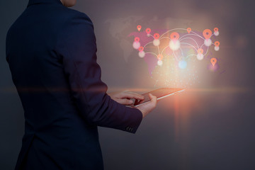 Business man is using tablet with connection of  international people by social Network
