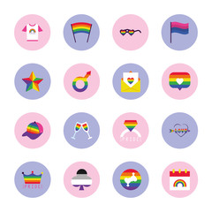 Fototapeta premium LGBT pride flags and elements icon set, block style