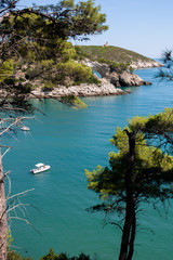 Fototapeta premium Yachts in the Bay of San Felice in the Gargano National Park, near Vieste, Puglia, Italy.