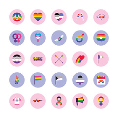 donut and pride icon set, block style