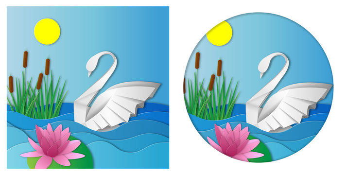 Origami Swan Paper Lake Paper cut art