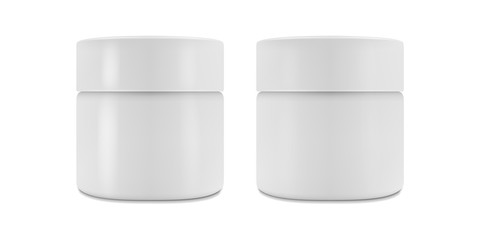 Vector realistic set of isolated images (mockup, layout) of matte and glossy plastic packaging and cap for cream or other cosmetics. EPS 10