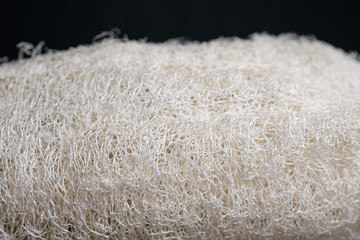 Close up loofah, natural fiber on a black background
