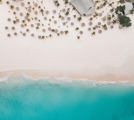 Drone shot of Aruba's Divi beach - Perspective from up above. Arial Perspective