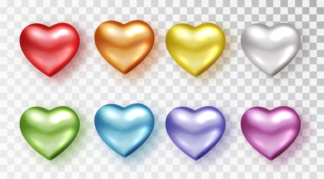 Hearts set of different colors. Realistic decoration 3d object. Set of Romantic Symbol of Love Heart isolated. illustration.