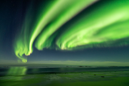 Norwegen, Nordland, Bleik, Die Polarlichter k&ouml;nnen bereits im September beobachtet werden