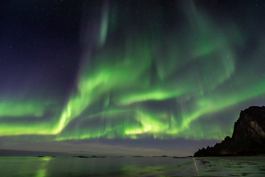 Norwegen, Nordland, Bleik, Die Polarlichter k&ouml;nnen bereits im September beobachtet werden