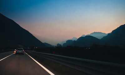 night landscape of a mountain road
