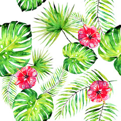 palm leaves pattern, watercolor on a white © aboard