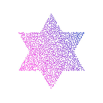 Colored logo star of David in the form of dots and blue-red gradient. Neon graphic, light effect