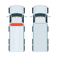 Tow truck top truck. Truck top view flat style vector illustrations set.