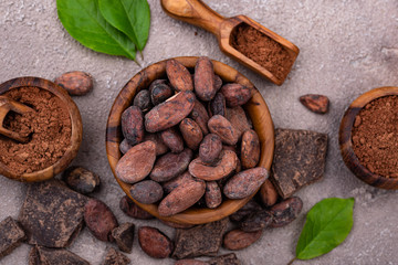 Natural cocoa powder, cocoa beans and chocolate