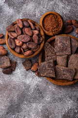 Natural cocoa powder, cocoa beans and chocolate