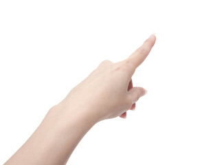 the index finger of the hand shows the distance on a white isolated background