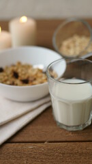 breakfast with milk and muesli