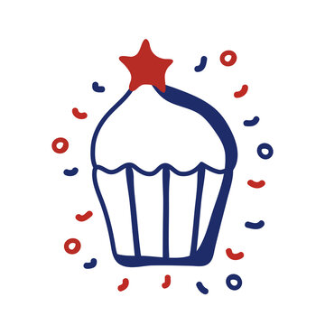 cupcake with star usa for 4 of july line style