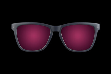 Grey sunglasses with purple lenses on black background