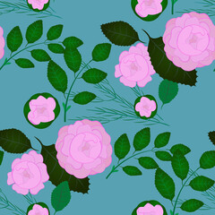 Floral seamless pattern of pink delicate roses, background for fabric, print postcard, wallpaper and pattern filling