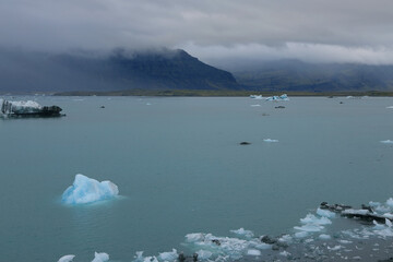 Stormy weather over Jokulsarlon Lagoon in Iceland, Europe