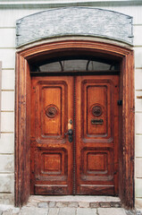 
closed vintage wooden house door