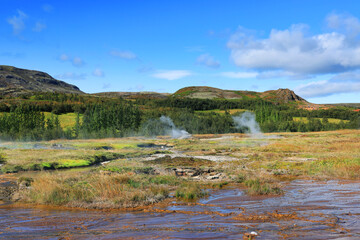 Famous Geysir area in Iceland, Europe