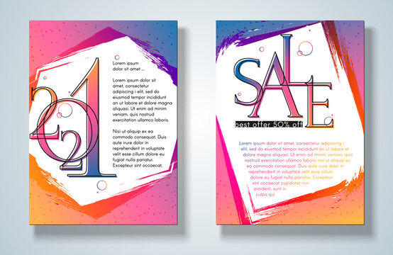 Banner poster 2021 Sale on a bright gradient background Set Modern youth concept for ads 2021 New Year party sale Trendy colorful gradient background Poster flyer cover summer color youth theme Vector