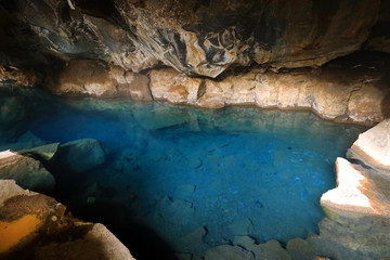 Grjotagja volcanic cave in Iceland, Europe