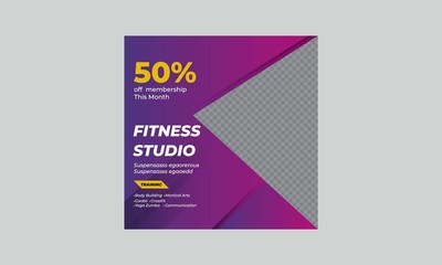 Social media design template, gym banner, template design, fitness gym, gym, offer of fitness studio