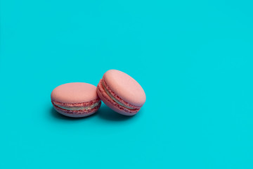 Tasty french pink macaroons with pink filling