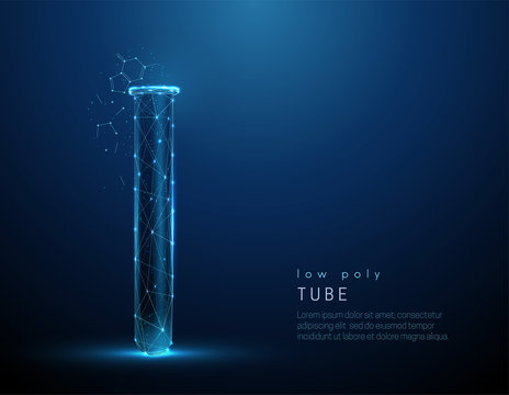 Low poly style blue medical tube icon