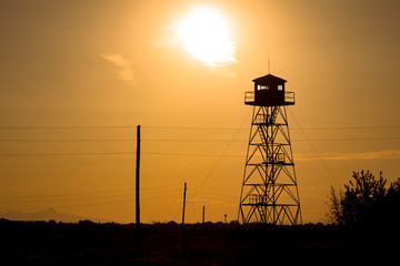 fire lookout tower at the sunset