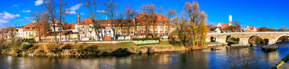 Fototapeta na wymiar Beautiful towns of Germany - scenic Regensburg over Danube river. Landmarks of Bavaria