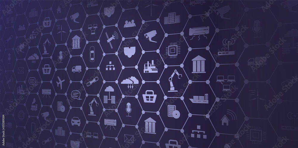 Poster concept of industry 4.0. automation, the flow of the icons, data exchange technology in production. 