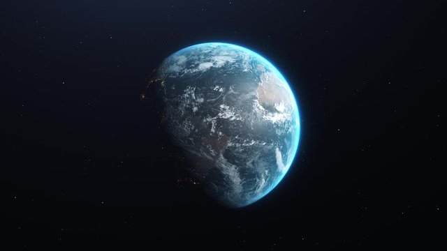 Beautiful planet Earth rotating in space, full rotation looping. Loop of planet earth from space. World turning