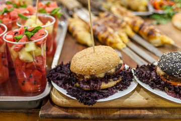 Tasty delicious american burger in a restaurant