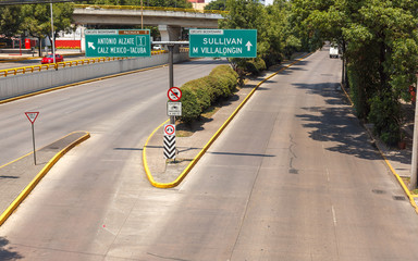 Melchor Ocampo Avenue without cars due to social distancing measures due to the coronavirus outbreak