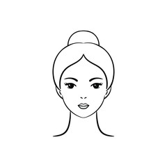 Beautiful Linear Young woman face  isolated on a white background. Beauty female face silhouette. Vector Template for cosmetics.