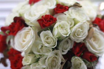 Very beautiful bouquet with red roses.
