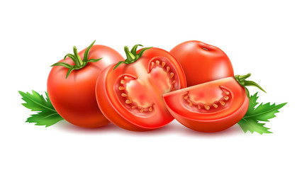 Vector realistic fresh red ripe tomato set - obrazy, fototapety, plakaty