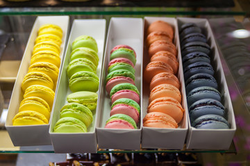 Naklejka premium Colorful delicious French dessert macaroon