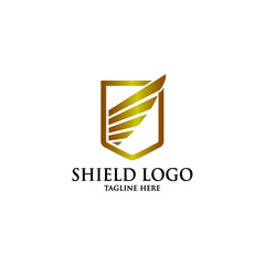 shield wings logo protection isolated, heraldic shape with abstract wings, vector logo design template.