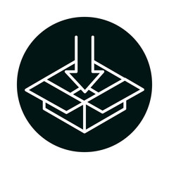 Delivery box with down arrow block and line style icon vector design
