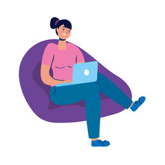 young woman using laptop in sofa