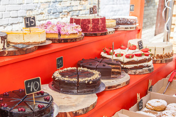 Showcase confectionery. Various delicious sweet desserts