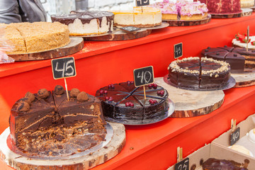 Showcase confectionery. Various delicious sweet desserts