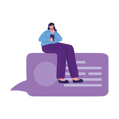 Woman with smartphone and bubble chatting vector design