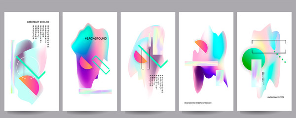 Gradient mesh cover set of backgrounds texture foil pearl shades. Abstract stylish gradient with holographic foil. 90s, 80s retro style