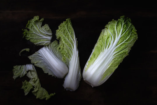 Close-up Of White Cabbage On Black Background