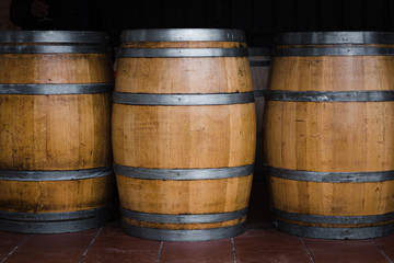 Three wooden barrels